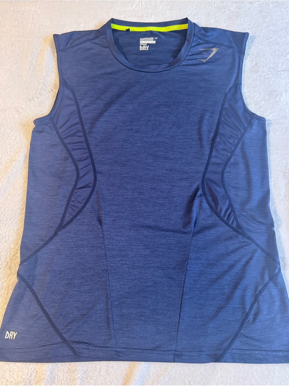 Gymshark Men’s L Sleeveless Tank Top Navy Blue Heather DRY Performance